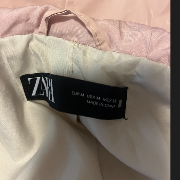 Zara retro pastel pink, off white and blue rubberized hooded jacket EUC - Picture 9 of 12